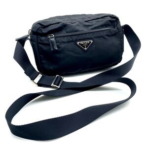 Authentic Prada Triangle Logo Nylon Black Crossbody Shoulder Bag W/C